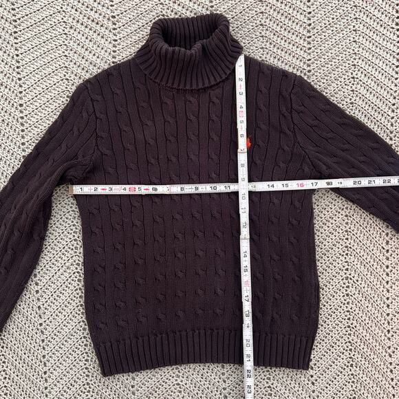 Y2K Ralph Lauren Sport 100% Cotton Turtleneck Sweater Brown - Size Medium - Picture 5 of 7